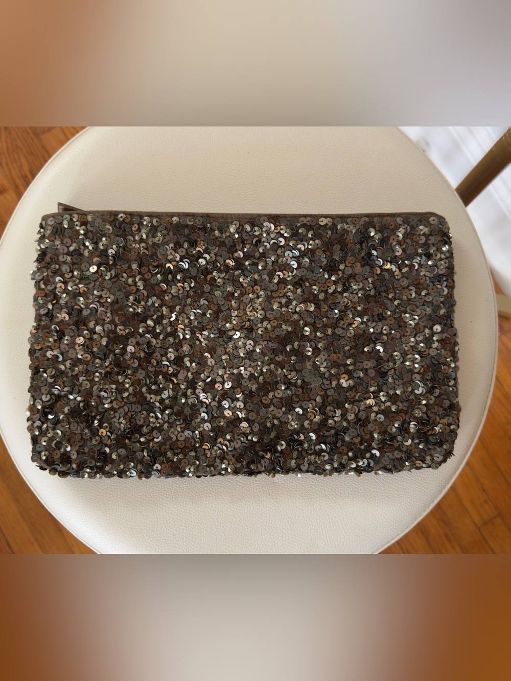 ZARA Sequin Clutch Wallet — Metallic Brown Sparkle